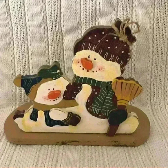 VTG 90s 80s Christmas Snowman Stand ornament about 7" country primitive - Picture 1 of 3